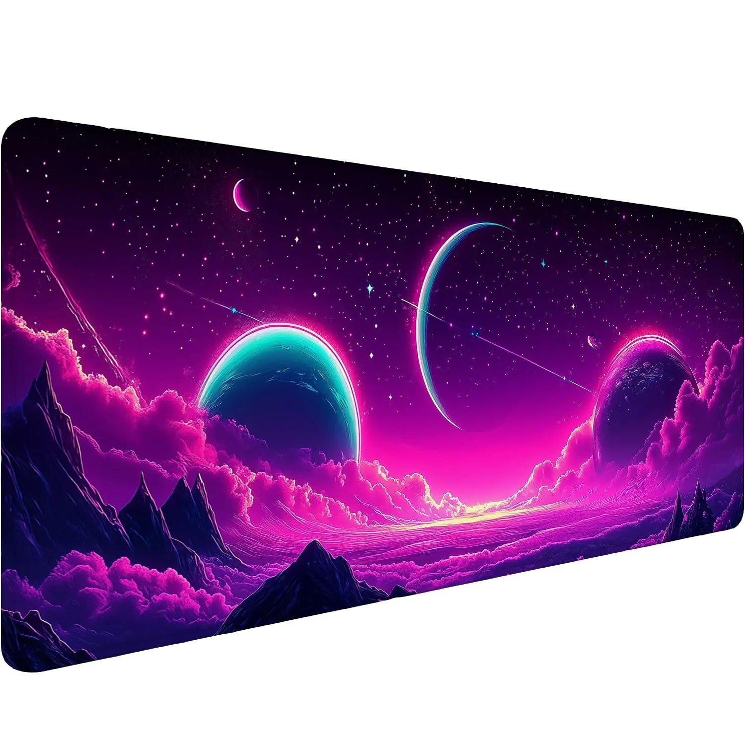 Purple Moon Gaming Mouse Pad Pink Sky Sea Clouds Fog Mountains Extended Gaming Mouse Pad Mat with Stitched Edge Non-Slip Base Big Mouse Pad 31.5"x11.8" Office Computer Keyboard Laptop Home